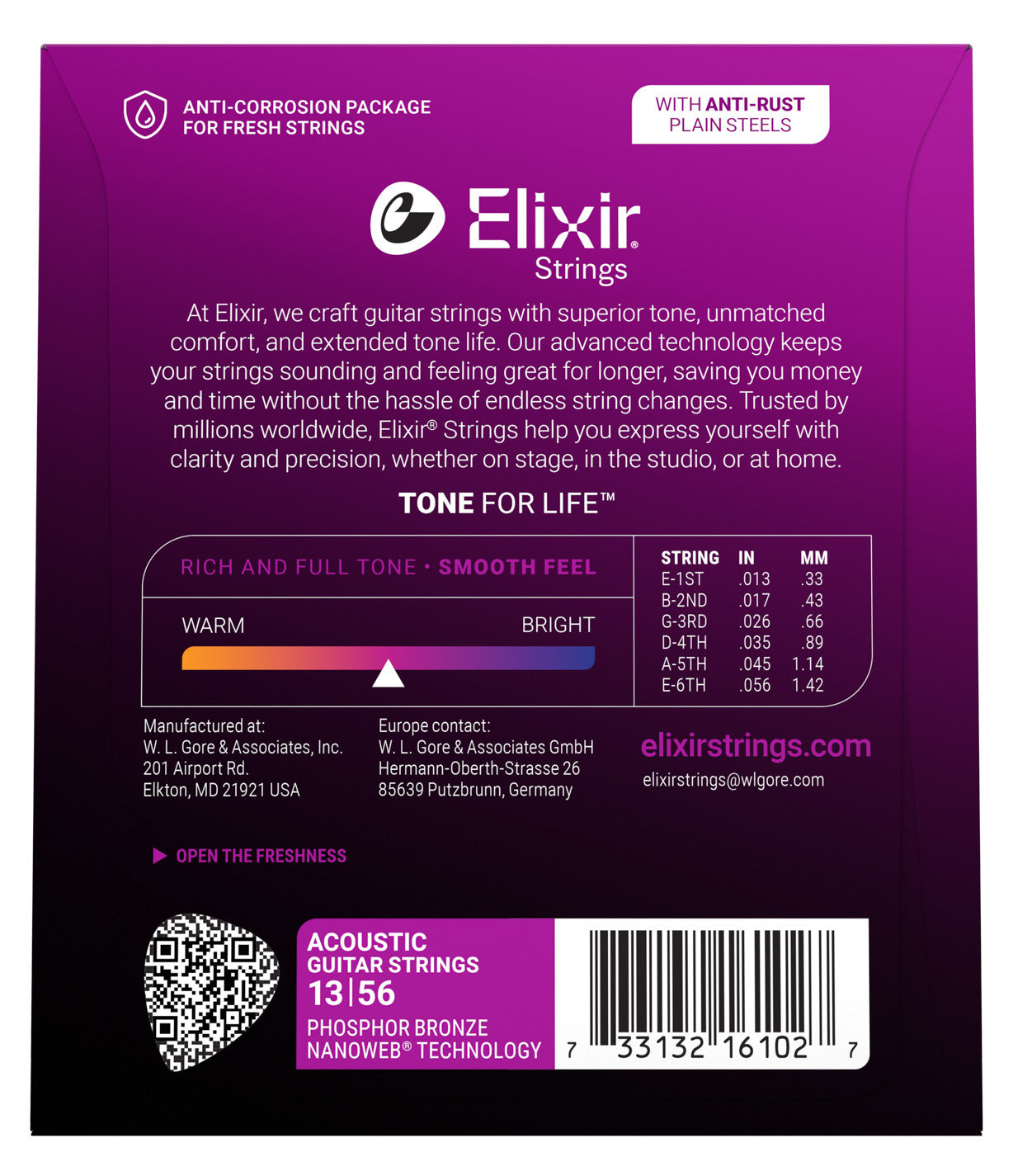 Elixir Phosphor Bronze Acoustic Guitar Strings with NANOWEB Technology - Medium 13-56